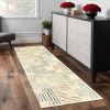 8' Ivory And Blue Runner Rug