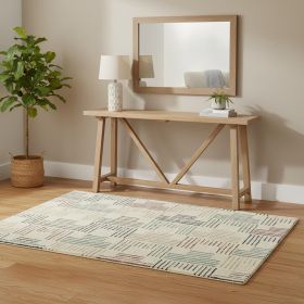 4' X 6' Ivory Blue And Red Geometric Area Rug