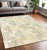 5' X 7' Ivory Blue And Red Geometric Area Rug