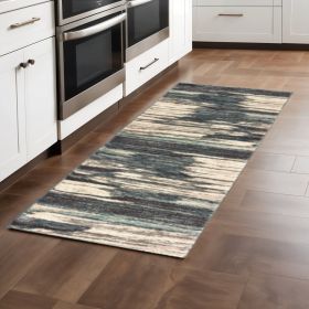 8' Blue And Ivory Runner Rug