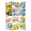 72" Yellow and White Canvas Folding Three Panel Screen Room Divider