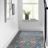 10' Blue And Orange Floral Distressed Runner Rug
