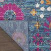 8' Blue And Orange Floral Distressed Runner Rug