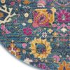 4' Blue And Orange Floral Distressed Round Rug
