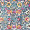 5' X 7' Blue And Orange Floral Distressed Area Rug