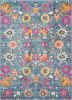 5' X 7' Blue And Orange Floral Distressed Area Rug