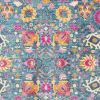 7' X 10' Blue And Orange Floral Distressed Area Rug