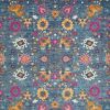 8' X 10' Blue And Orange Floral Distressed Area Rug