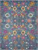 8' X 10' Blue And Orange Floral Distressed Area Rug