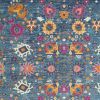 8' X 10' Blue And Orange Floral Distressed Area Rug