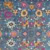 8' X 10' Blue And Orange Floral Distressed Area Rug