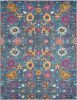 8' X 10' Blue And Orange Floral Distressed Area Rug