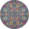 8' Blue And Orange Floral Distressed Round Rug