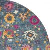 8' Blue And Orange Floral Distressed Round Rug