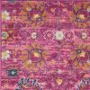 6' Fuchsia And Orange Floral Distressed Runner Rug