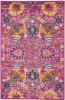 2' X 3' Fuchsia And Orange Floral Distressed Area Rug
