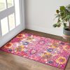 2' X 3' Fuchsia And Orange Floral Distressed Area Rug