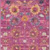 8' Fuchsia And Orange Floral Distressed Runner Rug