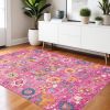 4' X 6' Fuchsia And Orange Floral Distressed Area Rug