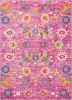 5' X 7' Fuchsia And Orange Floral Distressed Area Rug