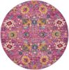 5' Fuchsia And Orange Floral Distressed Round Rug