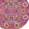 5' Fuchsia And Orange Floral Distressed Round Rug