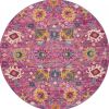 5' Fuchsia And Orange Floral Distressed Round Rug