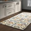8' Ivory And Blue Floral Runner Rug