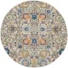 4' Ivory And Blue Floral Round Rug