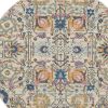 4' Ivory And Blue Floral Round Rug