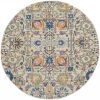 4' Ivory And Blue Floral Round Rug