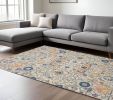 8' X 10' Ivory And Blue Floral Area Rug