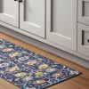 8' Navy Blue Yellow And Pink Floral Runner Rug