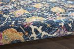 8' Navy Blue Yellow And Pink Floral Runner Rug