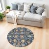 4' Navy Blue Yellow And Pink Floral Round Rug