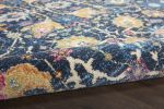 4' Navy Blue Yellow And Pink Floral Round Rug