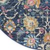 4' Navy Blue Yellow And Pink Floral Round Rug
