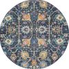 4' Navy Blue Yellow And Pink Floral Round Rug