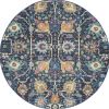 4' Navy Blue Yellow And Pink Floral Round Rug