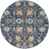 4' Navy Blue Yellow And Pink Floral Round Rug