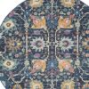 5' Navy Blue Yellow And Pink Floral Round Rug