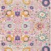 7' X 10' Silver Gray And Pink Floral Distressed Area Rug