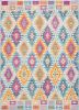 4' X 6' Gray Blue And Orange Ogee Distressed Area Rug