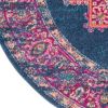 4' Blue And Pink Medallion Distressed Round Rug