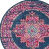 4' Blue And Pink Medallion Distressed Round Rug