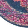 5' Blue And Pink Medallion Distressed Round Rug