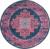 8' Blue And Pink Medallion Distressed Round Rug