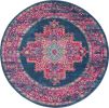 8' Blue And Pink Medallion Distressed Round Rug