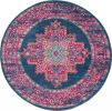 8' Blue And Pink Medallion Distressed Round Rug