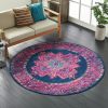 8' Blue And Pink Medallion Distressed Round Rug